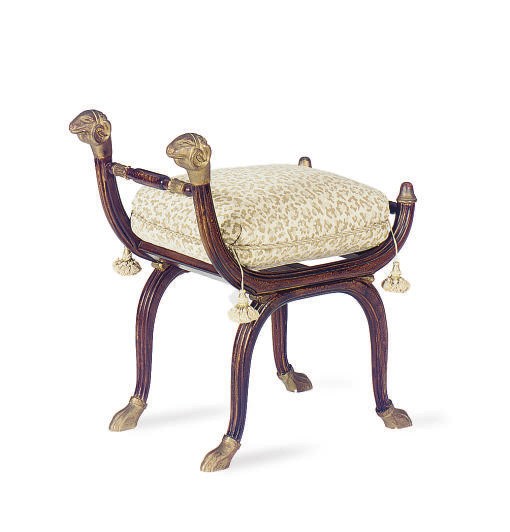 A PAINTED AND PARCEL-GILT RAM'S HEAD STOOL,