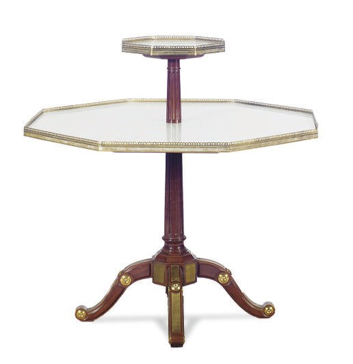 A FRENCH ORMOLU-MOUNTED MAHOGANY AND MARBLE GUERIDON,