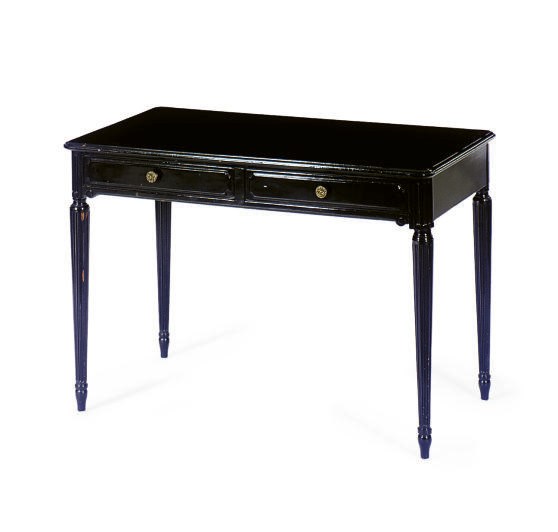A FRENCH BLACK LACQUERED DESK,