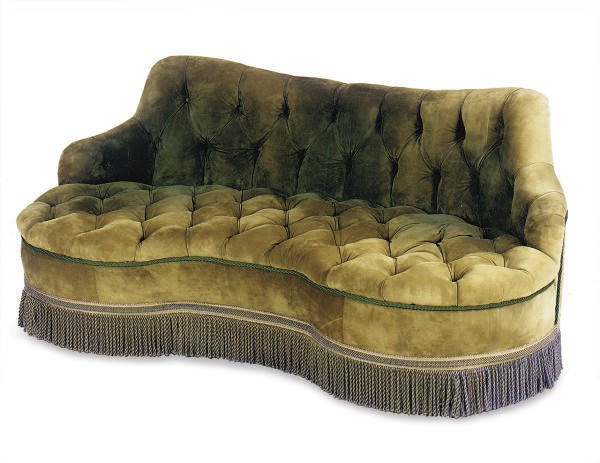 A GREEN SUEDE UPHOLSTERD BUTTON-TUFFTED SOFA,