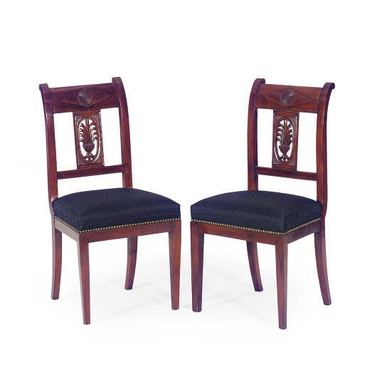 A PAIR OF DIRECTOIRE MAHOGANY SIDE CHAIRS,