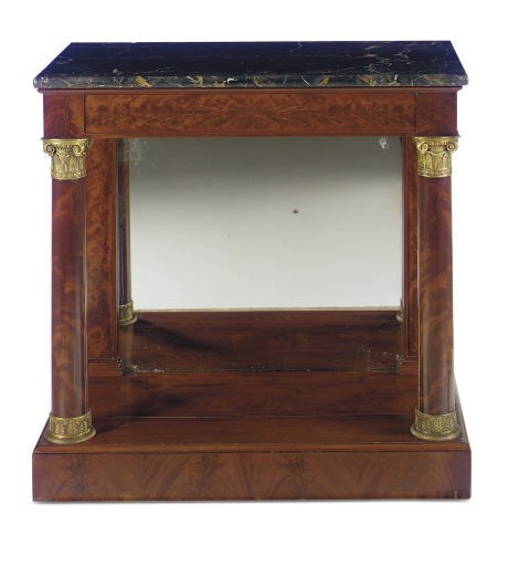 A CLASSICAL GILT-BRONZE MOUNTED MAHOGANY AND MARBLE-TOP PIER TABLE,