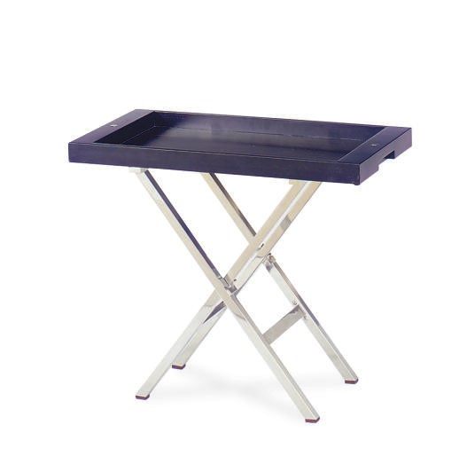 THREE ITALIAN MACASSAR EBONY AND CHROMED-METAL TRAYS-ON-STANDS,