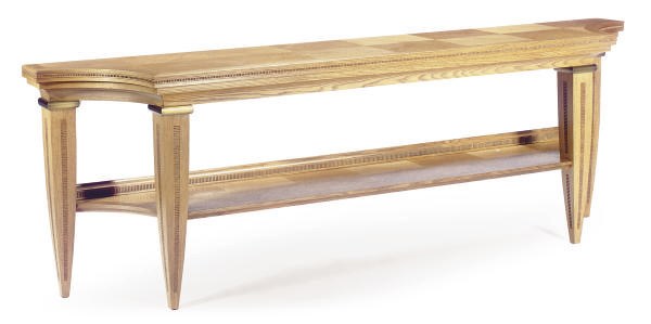 AN OAK AND GILT-METAL CONSOLE,