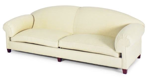 A WHITE WOVEN WOOL UPHOLSTERED SOFA,