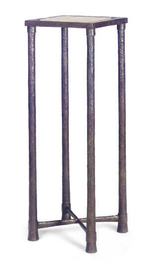 A PATINATED BRONZE AND INSET SHAGREEN TOP PEDESTAL,