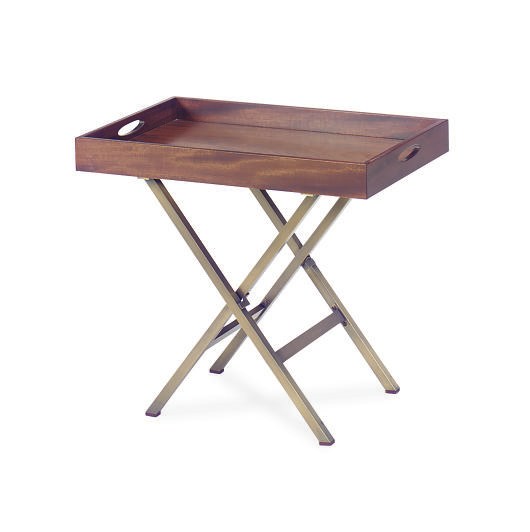 THREE WALNUT AND CHROMED-METAL BUTLER'S TRAYS-ON-STANDS,