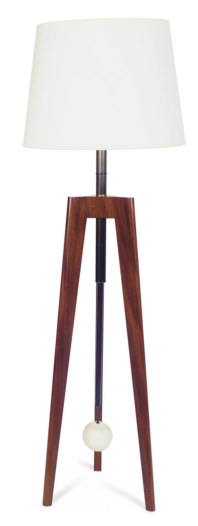 A WALNUT AND BRONZED-METAL TRANSOM-FORM FLOOR LAMP,