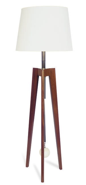 A WALNUT AND BRONZED-METAL TRANSOM-FORM FLOOR LAMP,