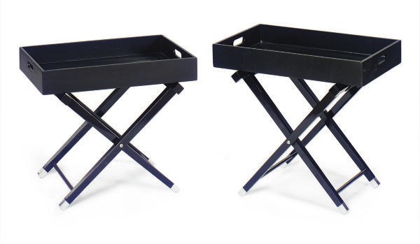 THREE EBONIZED BUTLER'S TRAYS-ON-STANDS,