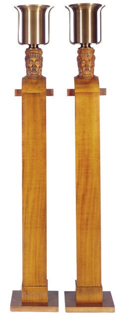 A PAIR OF MAPLE AND BRONZED-METAL TORCHERES,