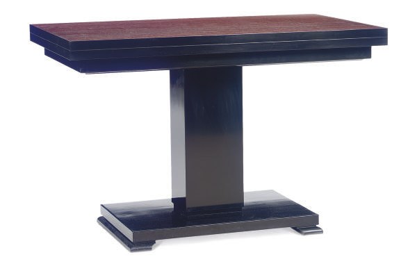 A MAHOGANY AND EBONIZED RECTANGULAR FORM CENTER TABLE,