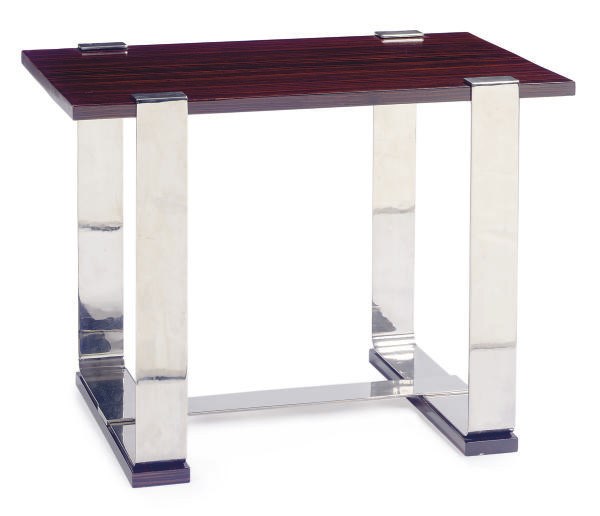 A MACASSAR EBONY AND CHROMED-METAL SIDE TABLE,