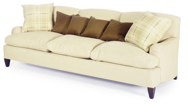 A BEIGE TEXTURED WOVEN THREE-SEAT SOFA,