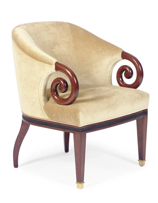 A MAHOGANY AND PART-EBONIZED OPEN ARMCHAIR,