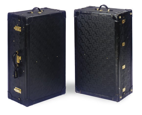 TWO T. ANTHONY BLACK LEATHER-BOUND WARDROBE TRUNK,