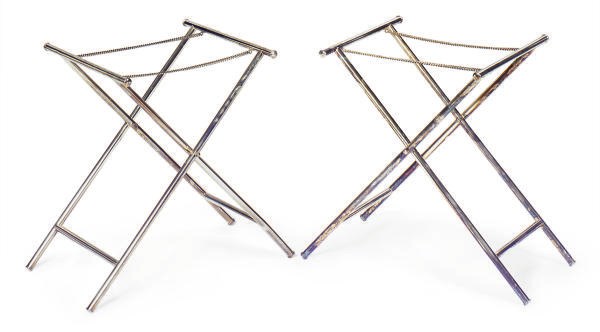 FOUR SILVER-PLATED FOLDING TRAY-STANDS,