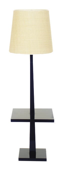 A STAINED MAHOGANY AND BRASS FLOOR LAMP,