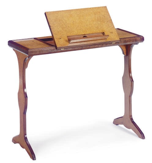 A WALNUT AND AMBOYNA WRITING TABLE,