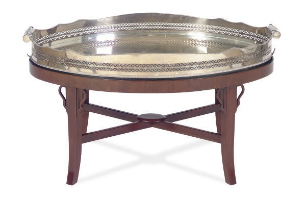 A SILVER-PLATED OVAL SERVING TRAY,