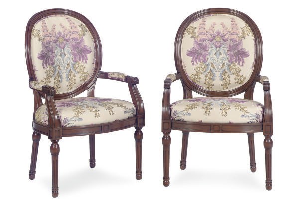A SET OF EIGHT STAINED WALNUT AND UPHOLSTERED FAUTEUILS,
