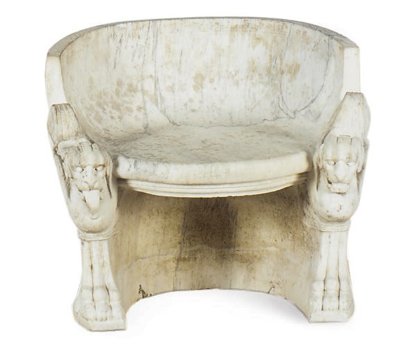 A WHITE MARBLE FIGURAL SEAT,