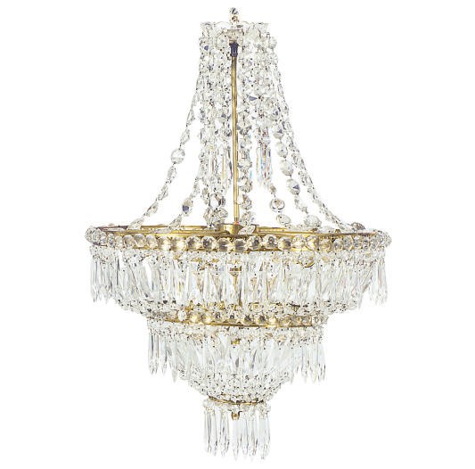 A GILT-METAL AND CUT-GLASS CHANDELIER,