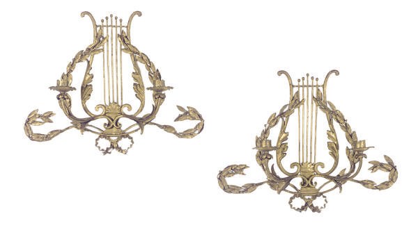 A PAIR OF GILT-METAL TWO-BRANCH WALL LIGHTS,
