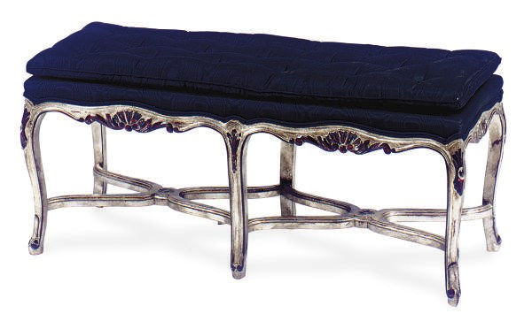 A PAINT-DECORATED AND SILVERED-WOOD BENCH,
