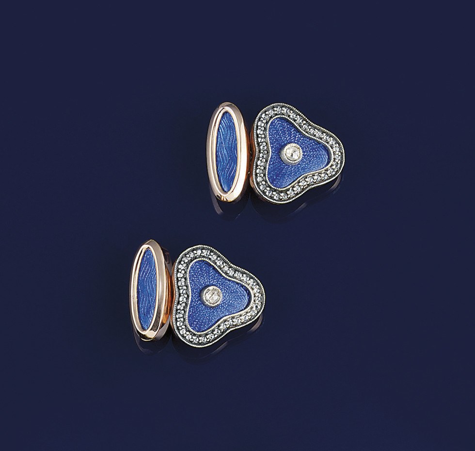A pair of diamond and enamel cufflinks