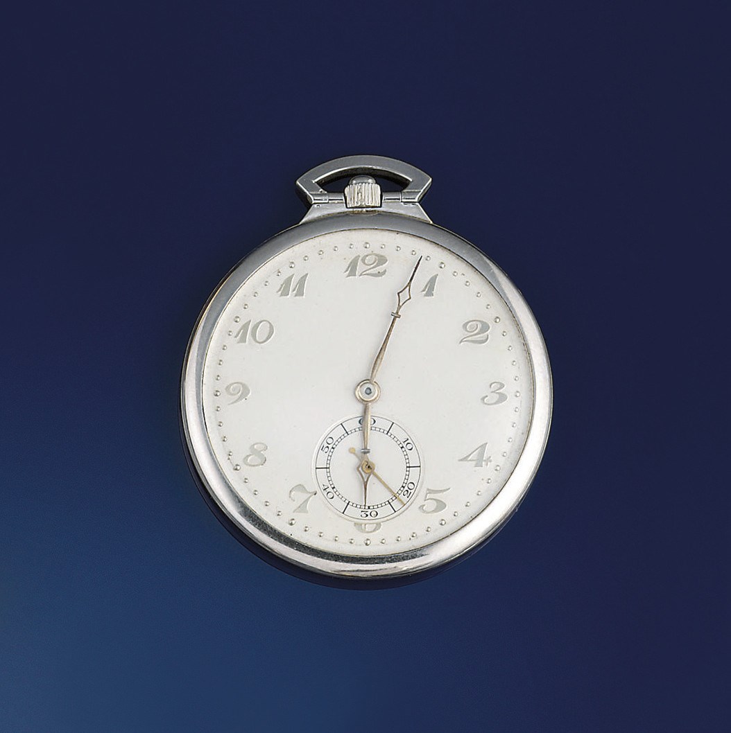 An early 20th century platinum openface keyless pocket watch