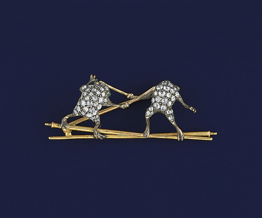 A diamond and gem novelty brooch