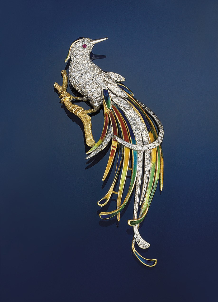 A diamond and enamel brooch