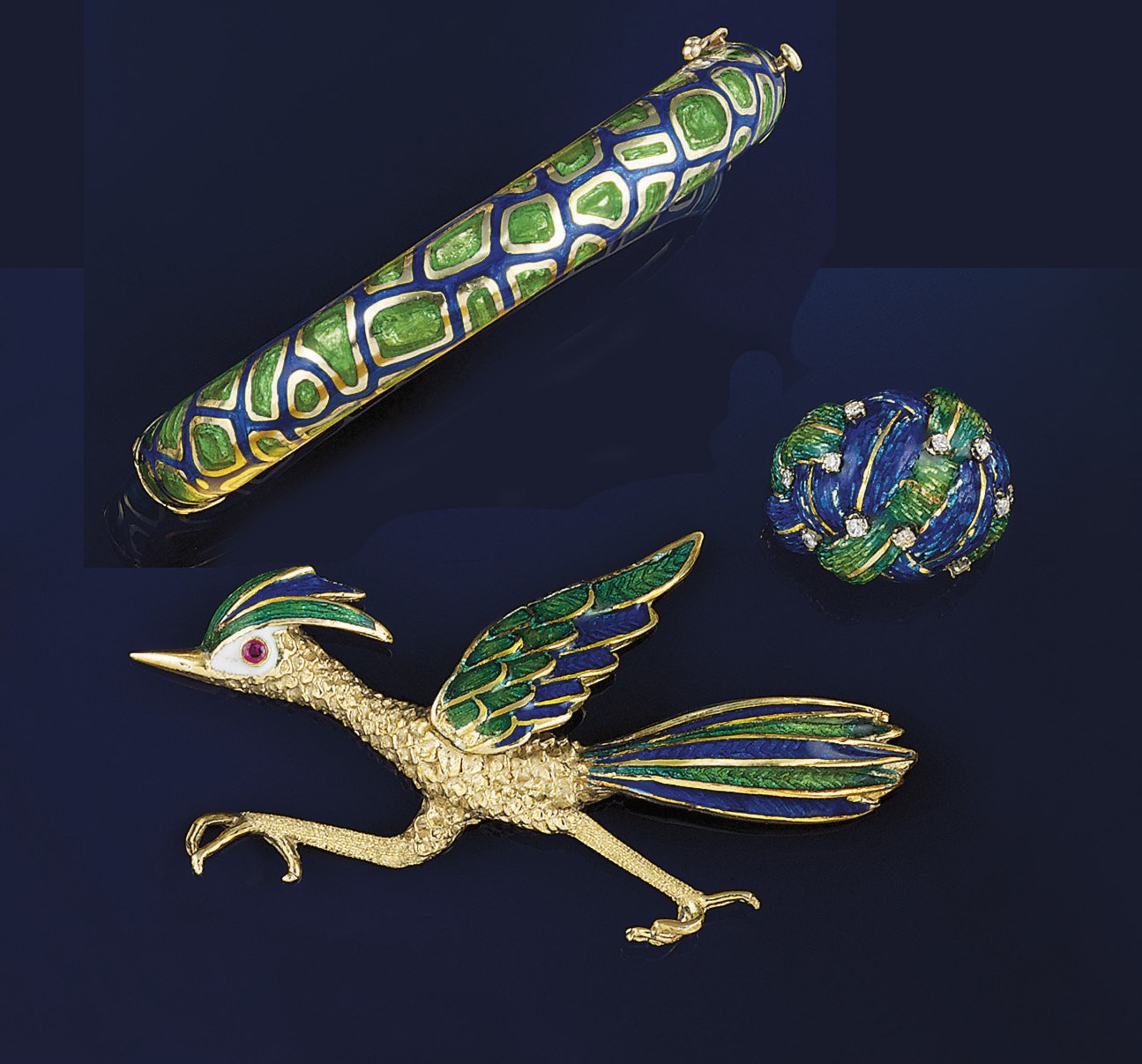 A small group of enamel jewellery