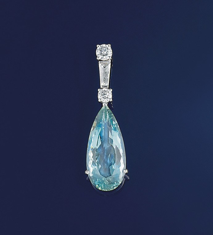 An aquamarine and diamond pendant