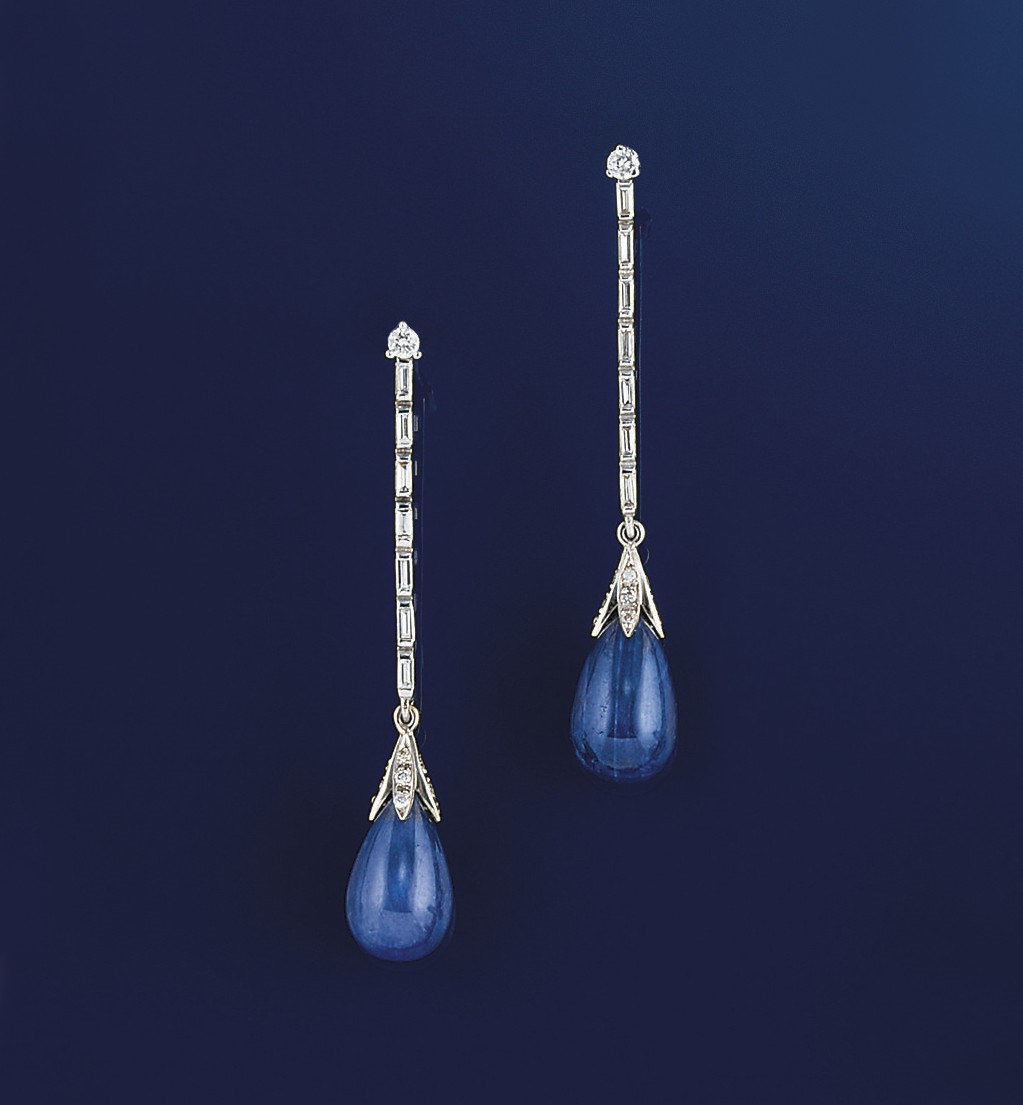 A pair of sapphire and diamond earpendants