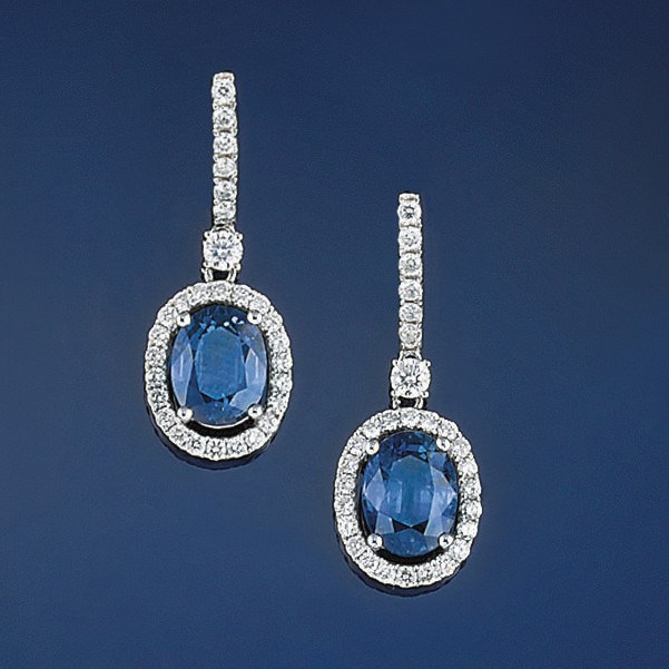 A pair of sapphire and diamond earpendants