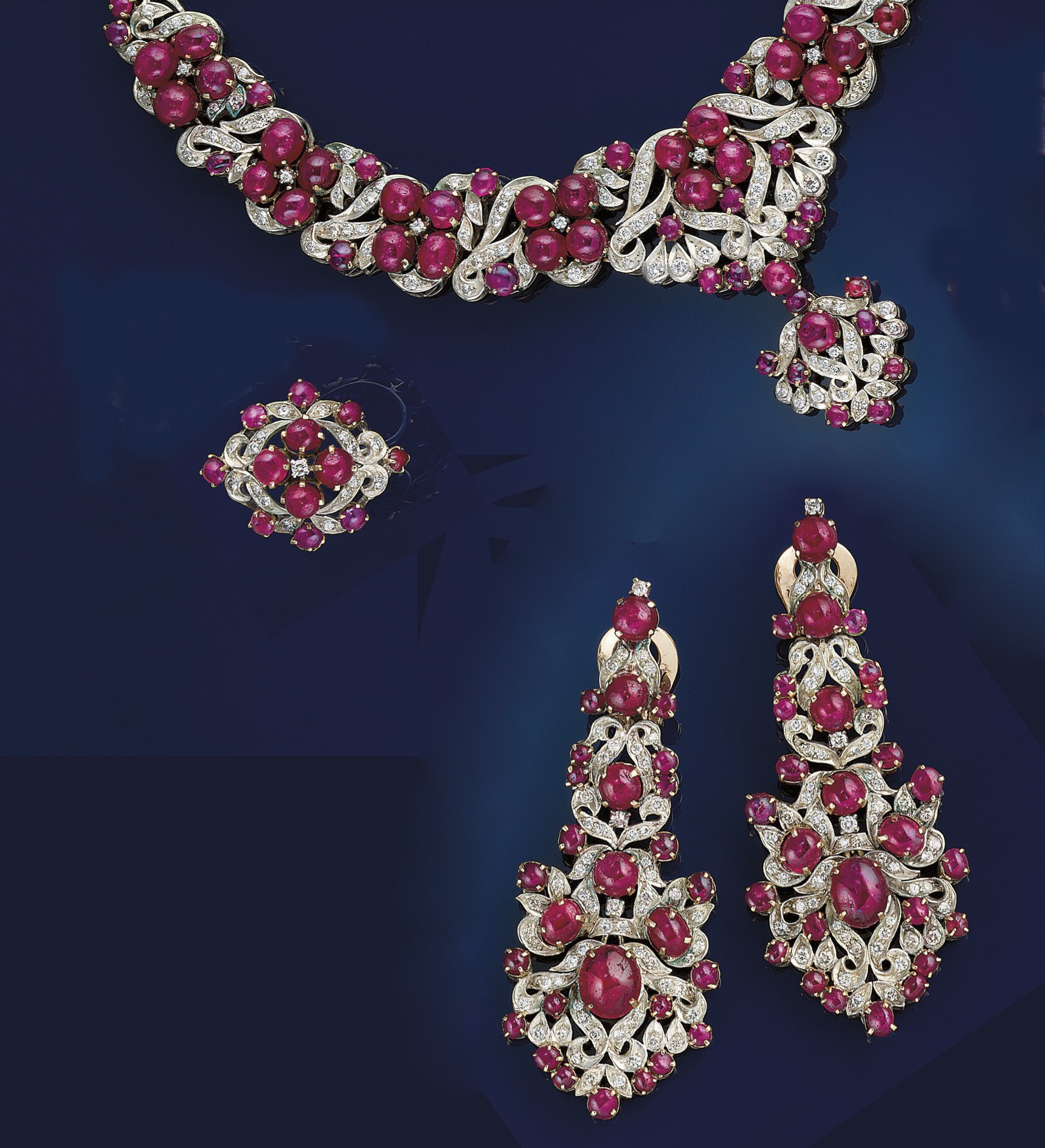 A suite of ruby and diamond jewellery
