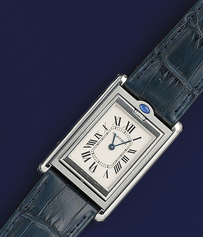 A stainless steel quartz, reversible "Basculante" wristwatch, by Cartier
