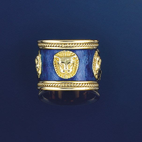 An 18ct. gold and enamel astrological band ring, by Elizabeth Gage