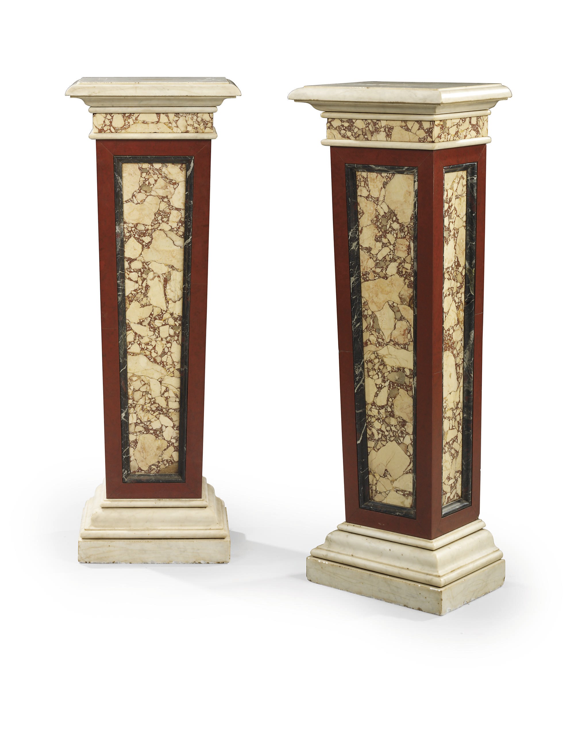 A PAIR OF ITALIAN MARBLE PEDESTALS
