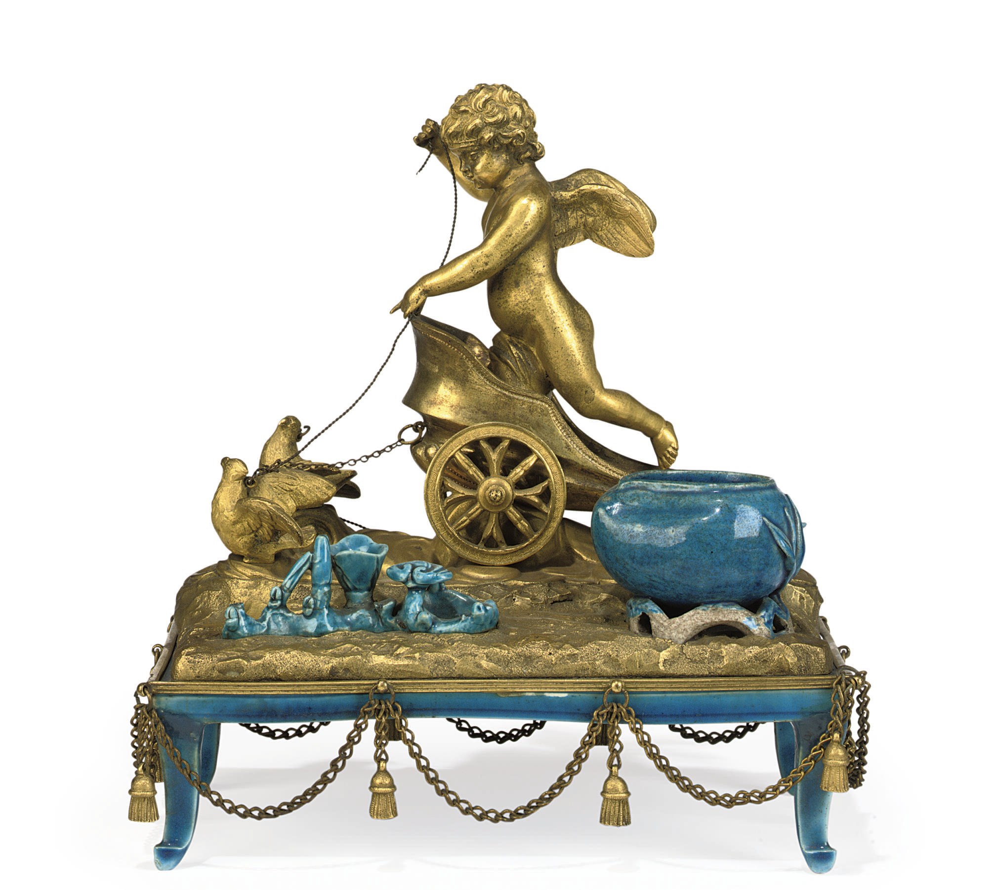 AN EMPIRE ORMOLU-MOUNTED CHINESE TURQUOISE PORCELAIN ENCRIER