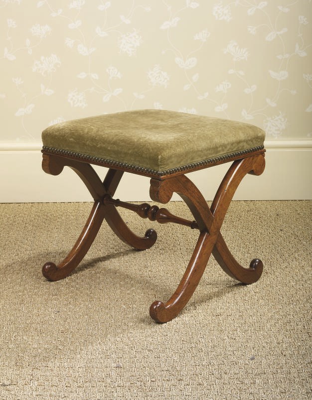 A REGENCY ROSEWOOD X-FRAME STOOL