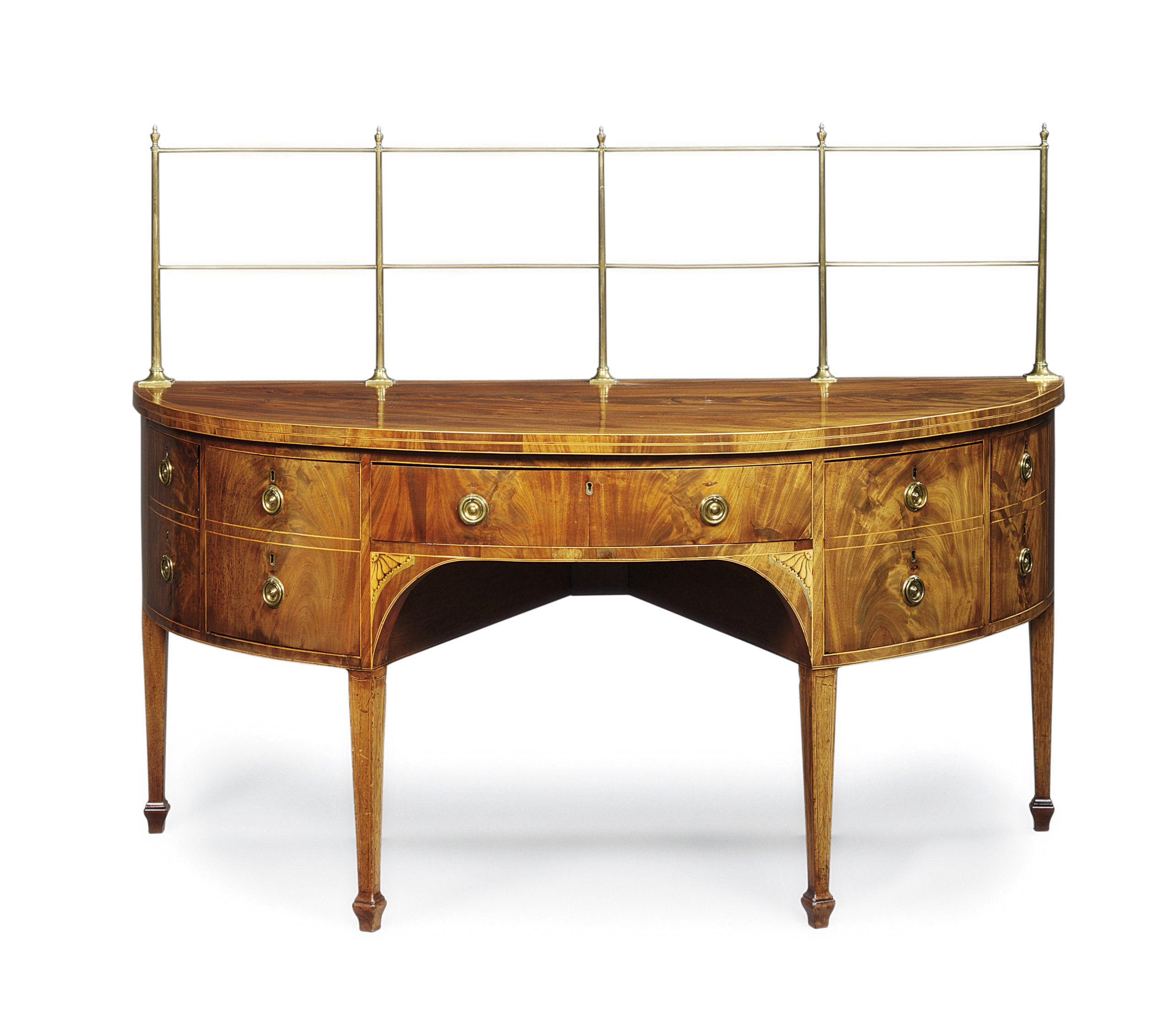 A LATE GEORGE III MAHOGANY AND MARQUETRY SIDEBOARD