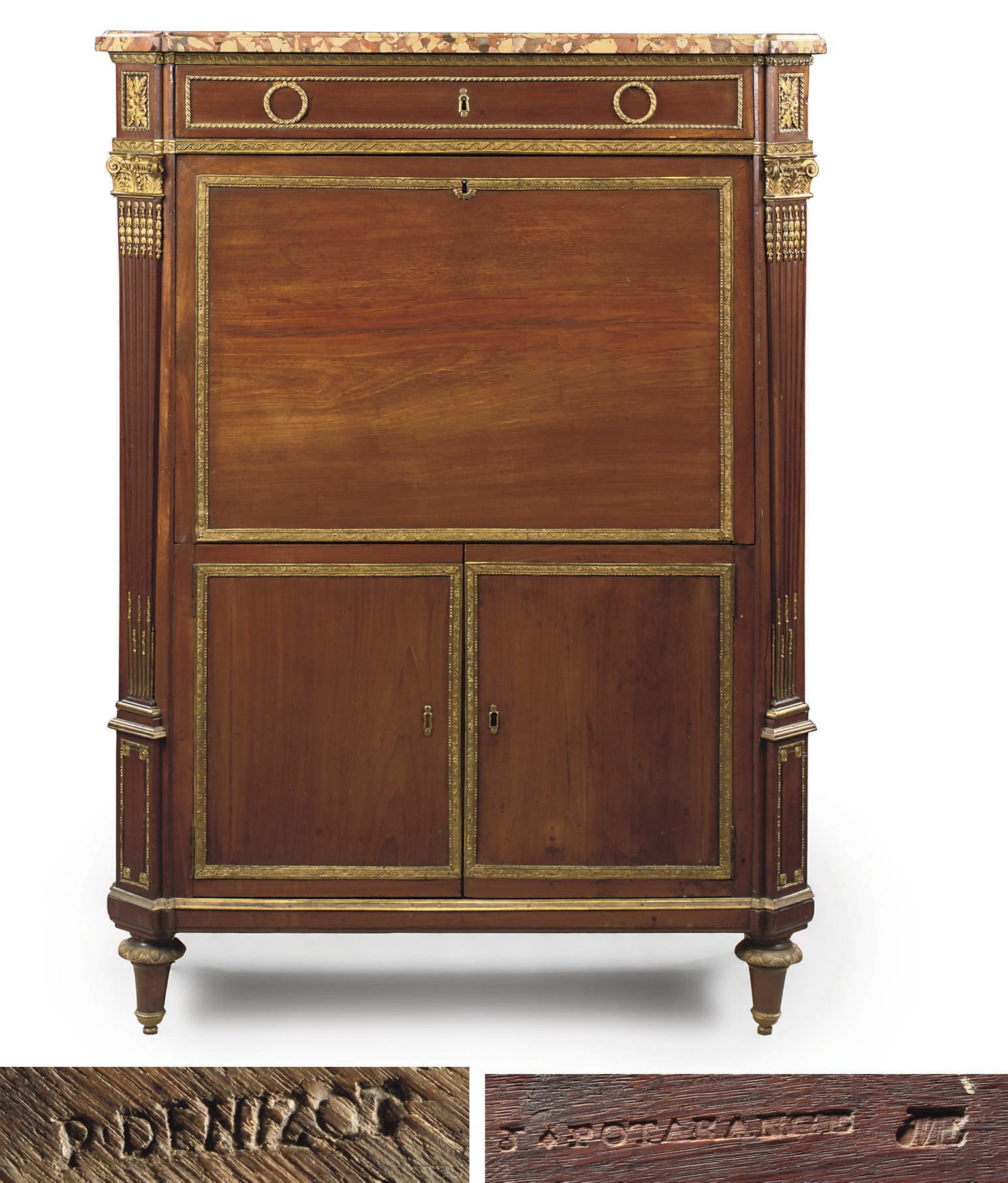 A LOUIS XVI ORMOLU-MOUNTED MAHOGANY SECRETAIRE A ABATTANT