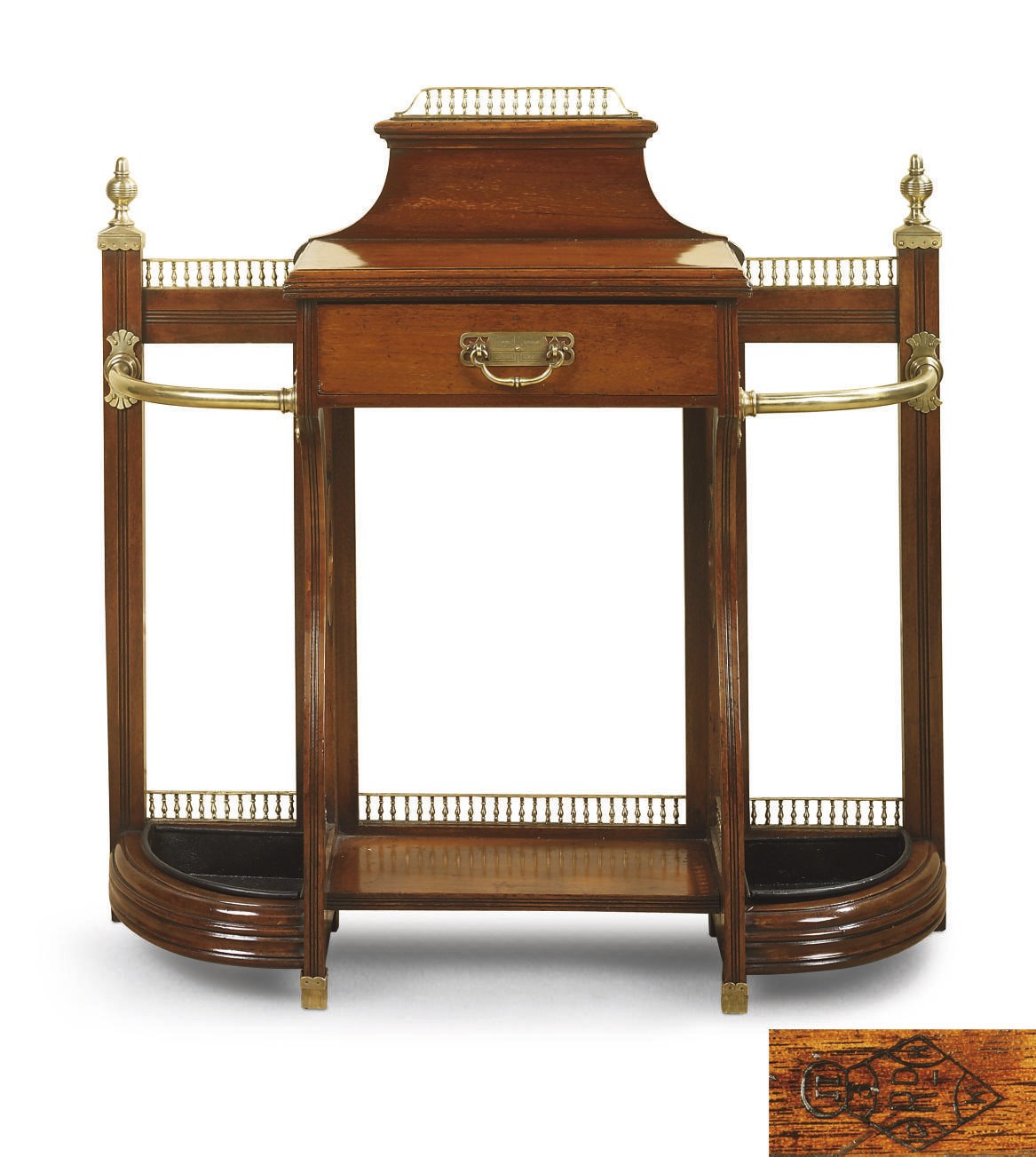 A LATE VICTORIAN BRASS-MOUNTED WALNUT HALL STAND