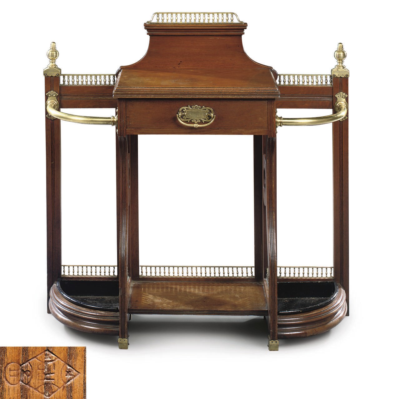 A LATE VICTORIAN BRASS-MOUNTED OAK HALL STAND