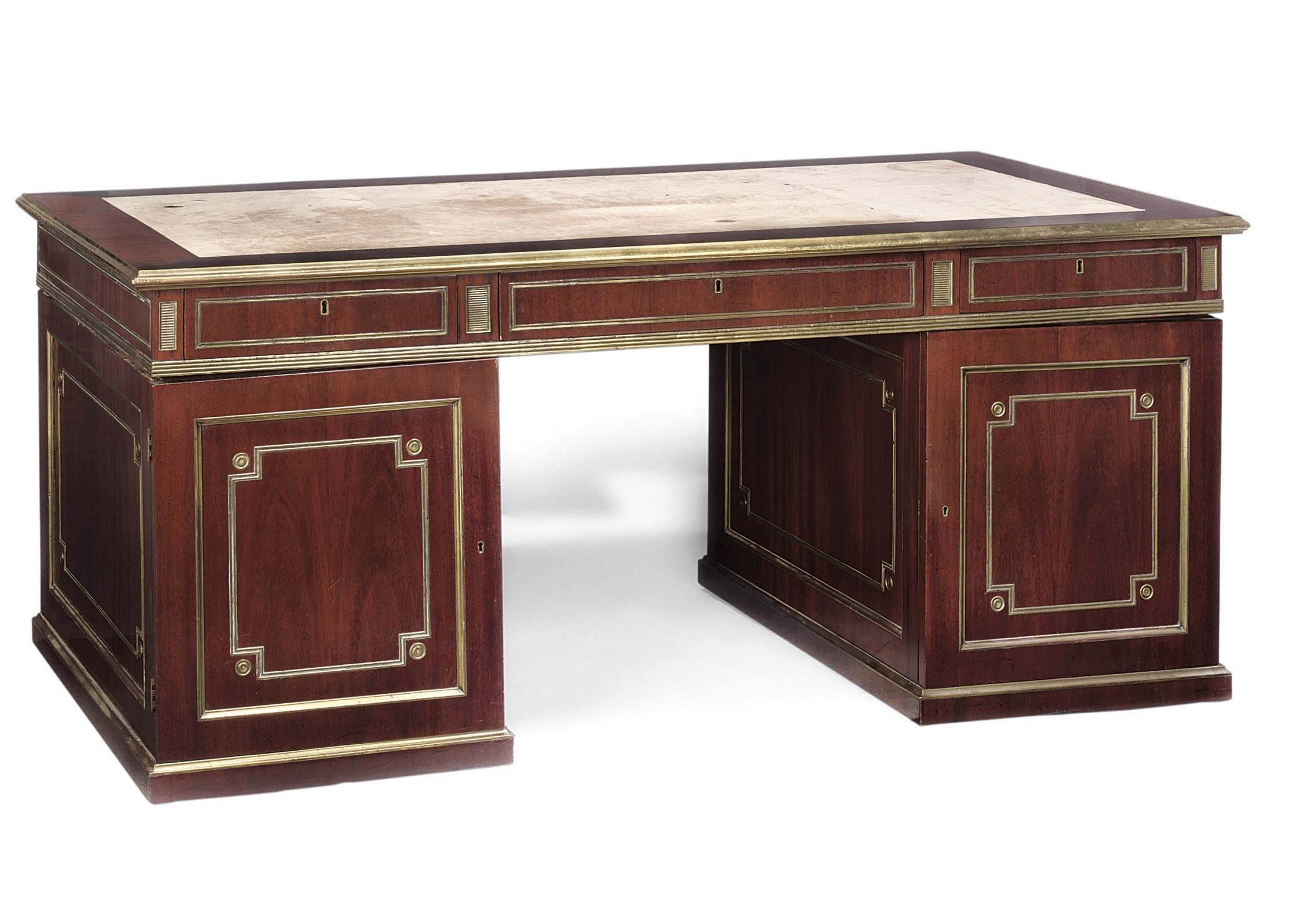 A RUSSIAN BRASS-MOUNTED MAHOGANY PEDESTAL DESK