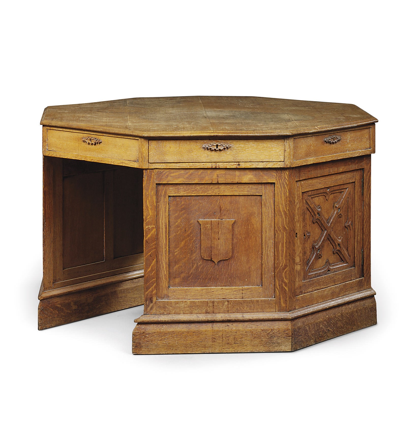 AN EARLY VICTORIAN OAK LIBRARY DESK