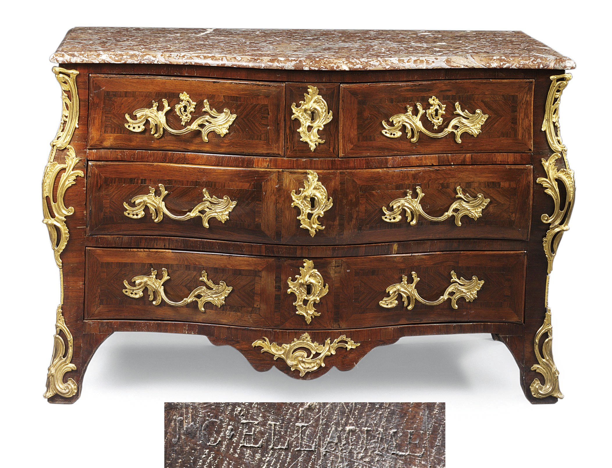 A LOUIS XV ORMOLU-MOUNTED KINGWOOD COMMODE